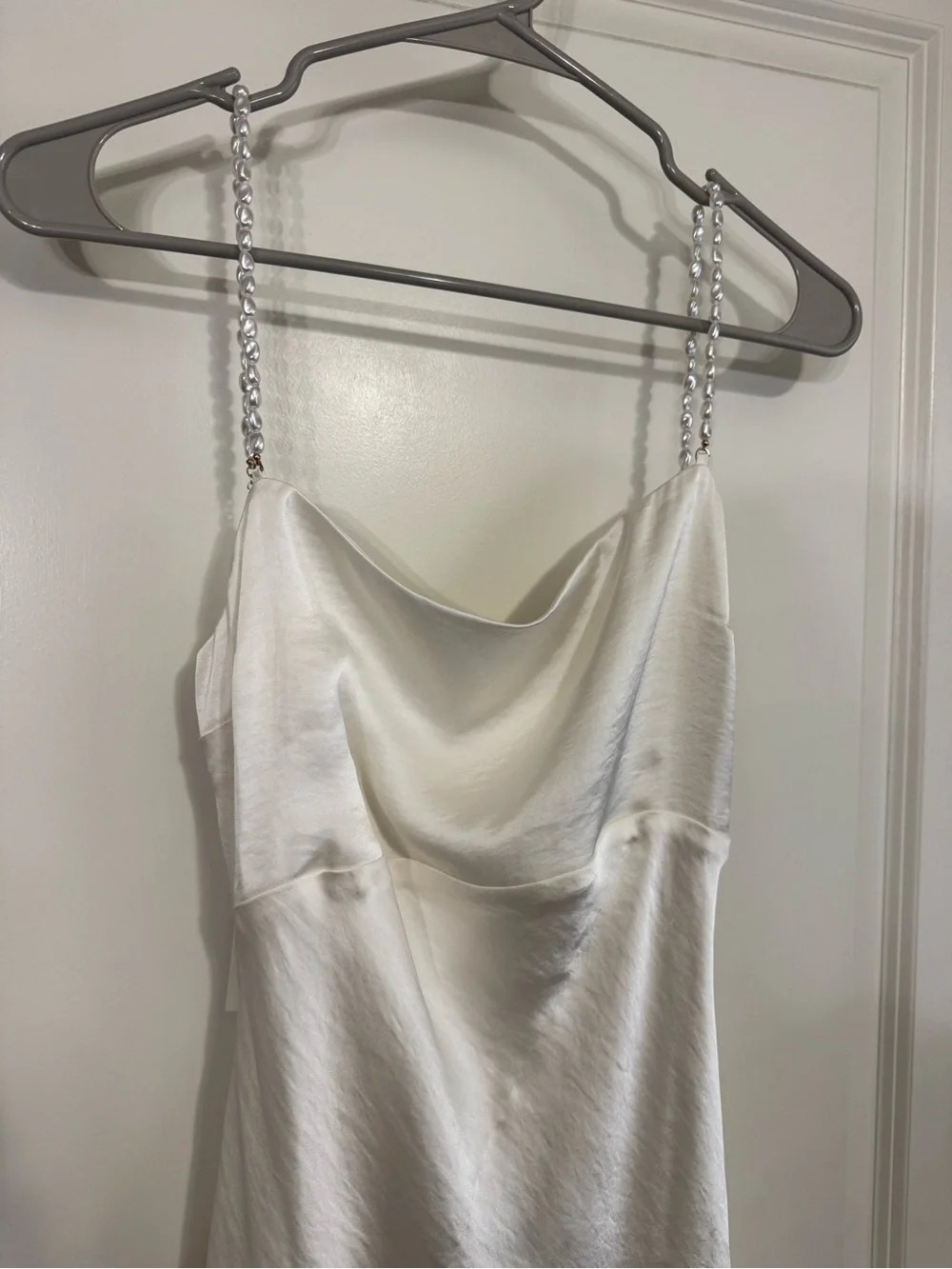 Abercrombie & Fitch White Satin Maxi Slip Dress with Chain Straps